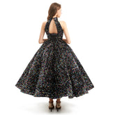 Retro Ankle Length Halter Dress with Full Skirt EN4811